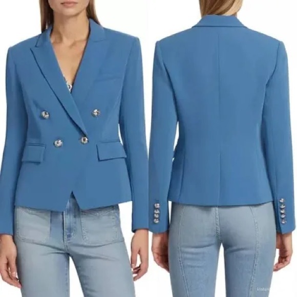 Veronica Beard Gail Dickey Double-Breasted Crepe Jacket Lagoon Blue Sz 8 NWT - Picture 2 of 10